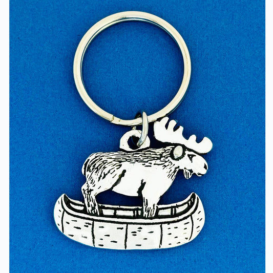 Moose In Canoe Keychain